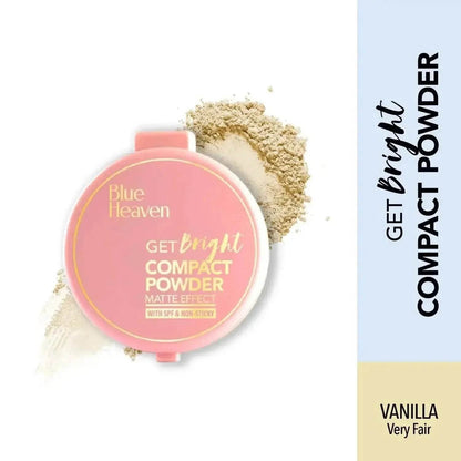 Blue Heaven Get Bright Compact Powder | SPF Protection | Oil-Free | Matte Finish | Lightweight Formula | Vanilla Shade | 16g