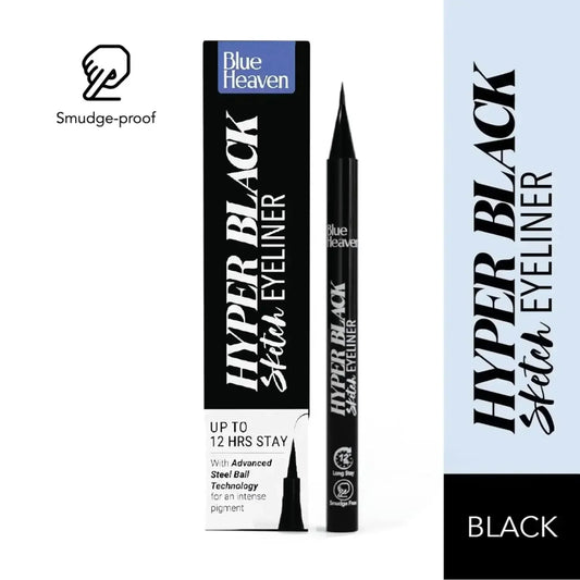 Blue Heaven Hyper Black Sketch Eyeliner Pen – 12hr Stay, Matte Finish, Waterproof & Smudge-Proof, One-Stroke, Advanced Steel Ball Technology - Gehnasale