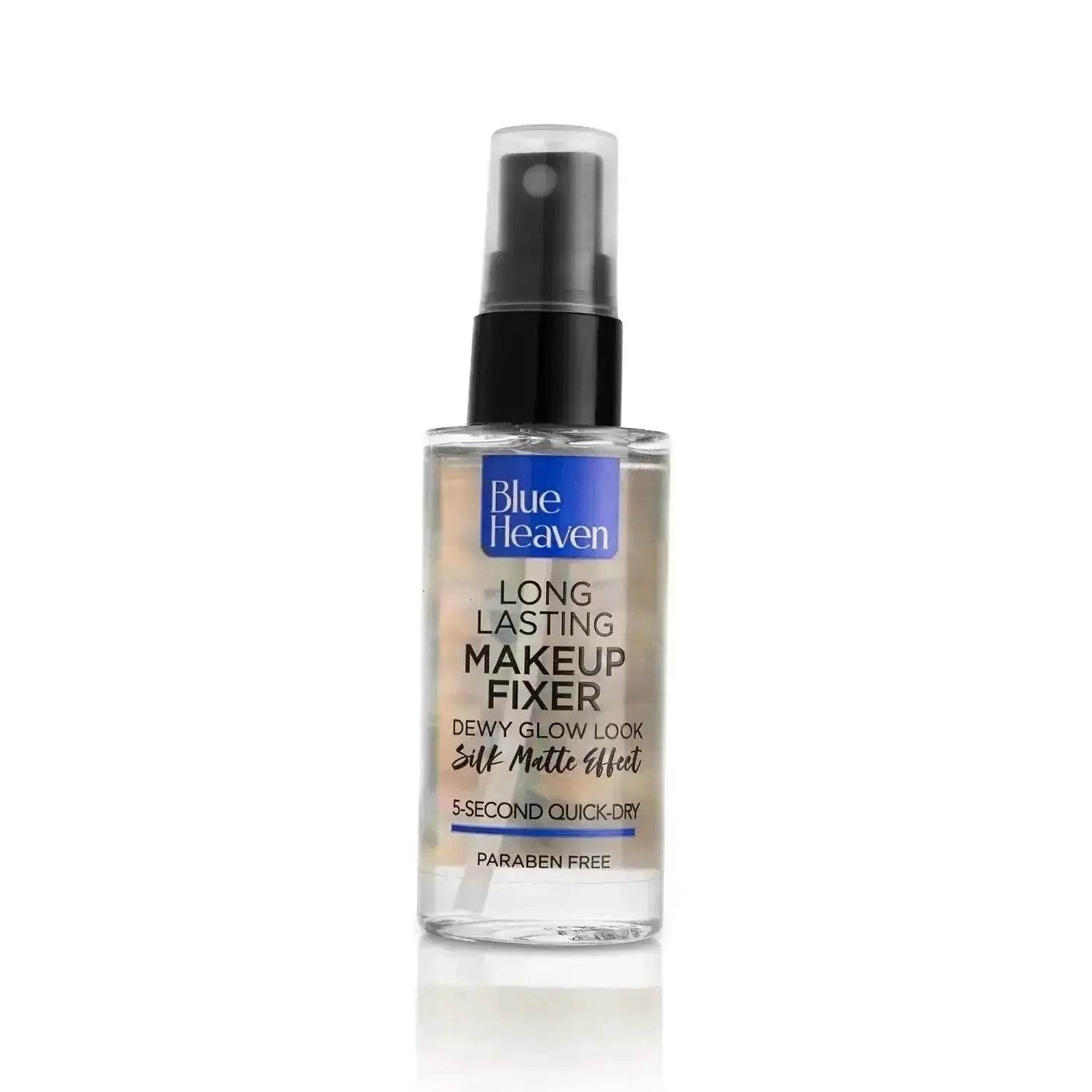 Blue Heaven Long-Lasting Makeup Fixer – Paraben-Free, Sweat-Proof, Infused with Vitamin E & Aloe Vera, Dewy Glow & Silk Matte Effect, 60ml