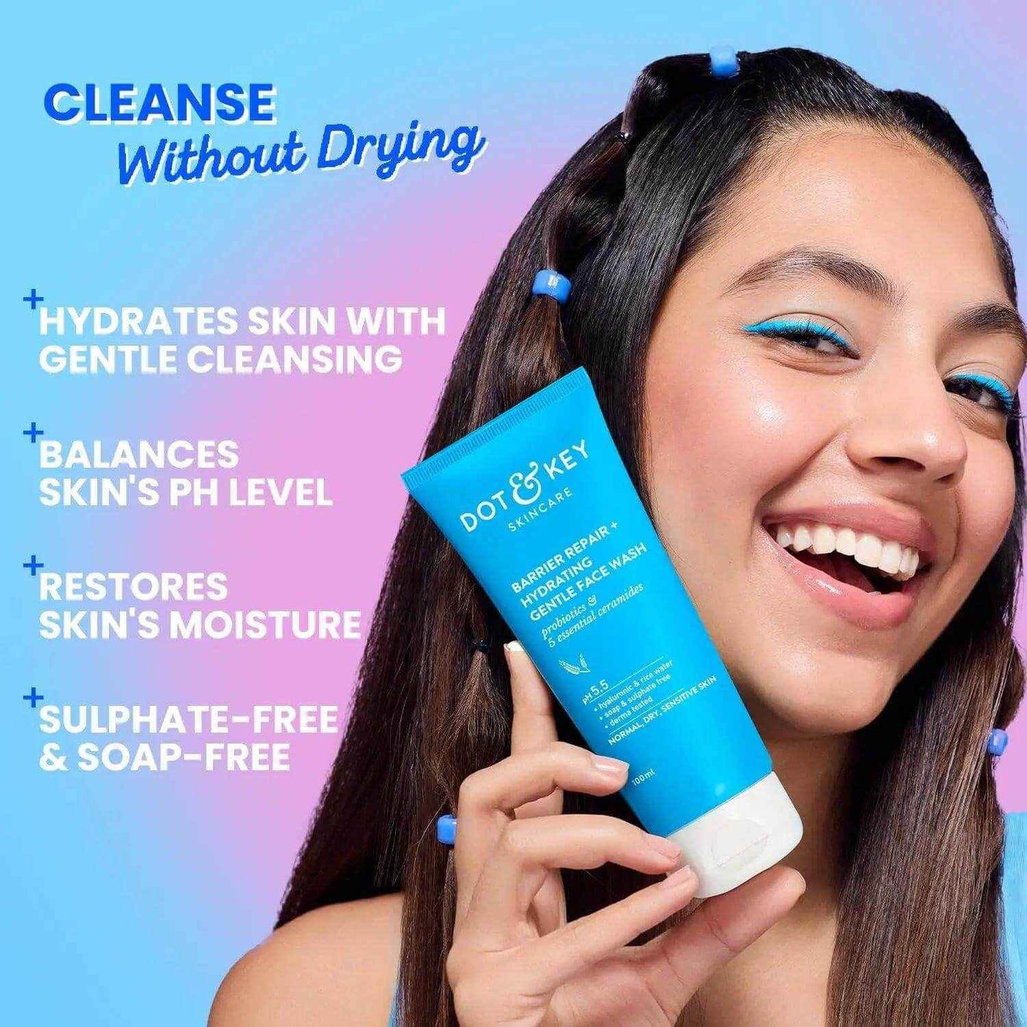 dot & key barrier repair gentle face wash – 100ml | with ceramides & probiotics | hydrating cleanser for dry, normal & sensitive skin | unisex use