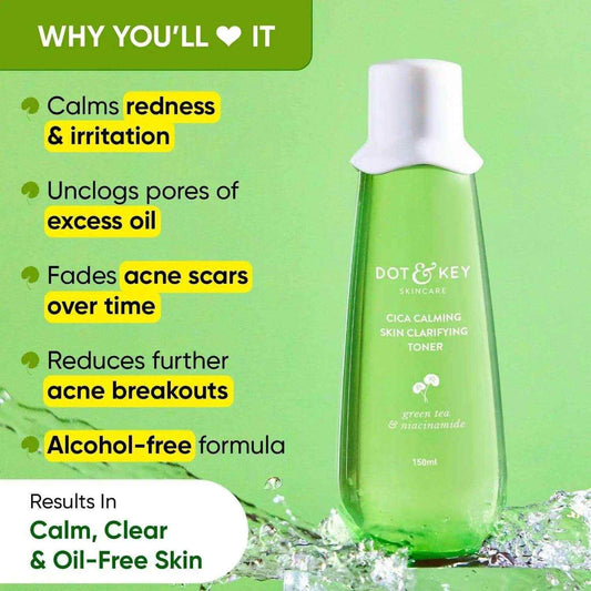 Dot & Key Cica Calming Clarifying Toner – 150ml | With Green Tea & Niacinamide | Fights Acne & Fades Scars | For Oily, Sensitive & Acne-Prone Skin
