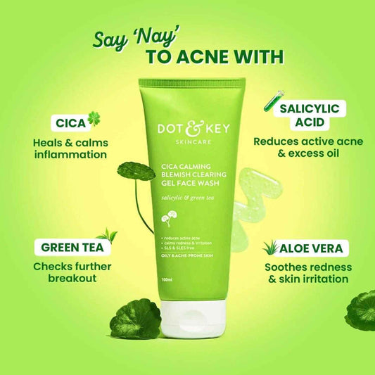 Dot & Key CICA Face Wash – 100ml | 2% Salicylic Acid + Zinc | Acne Control Cleanser for Oily, Sensitive Skin | Sulphate-Free | For Men & Women