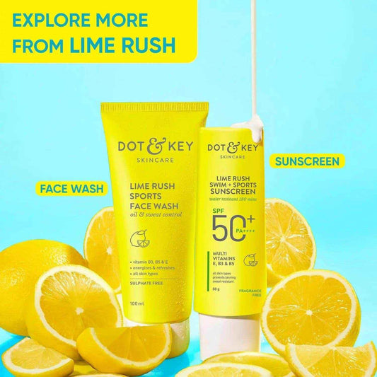 Dot & Key Lime Rush Sports Face Wash – 100ml | Deep Cleans Sweat, Oil & Dirt | Sulphate-Free, Non-Drying Cleanser for All Skin Types | Post-Workout Freshness