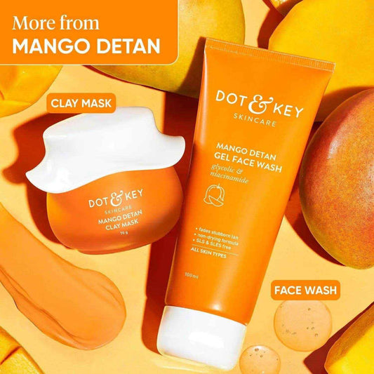 Dot & Key Mango De-Tan Gel Face Wash – 100ml | Fades Tan, Removes Dirt & Oil | Brightening Cleanser for All Skin Types | Gentle Daily Face Wash