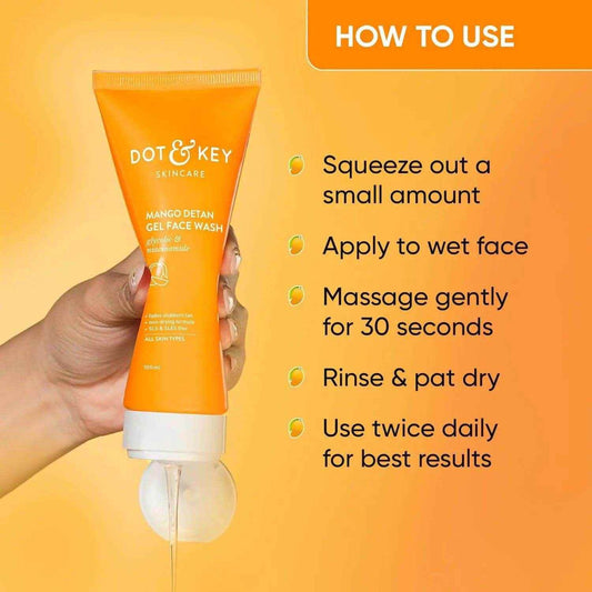 Dot & Key Mango De-Tan Gel Face Wash – 100ml | Fades Tan, Removes Dirt & Oil | Brightening Cleanser for All Skin Types | Gentle Daily Face Wash