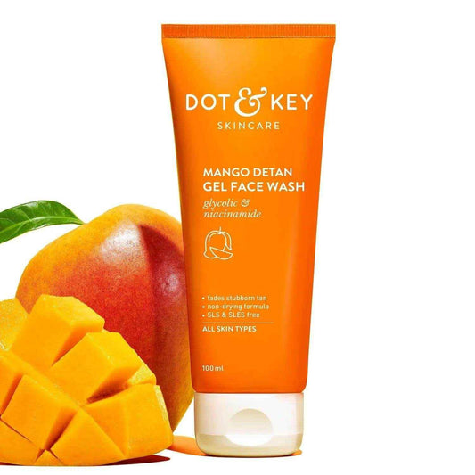 Dot & Key Mango De-Tan Gel Face Wash – 100ml | Fades Tan, Removes Dirt & Oil | Brightening Cleanser for All Skin Types | Gentle Daily Face Wash