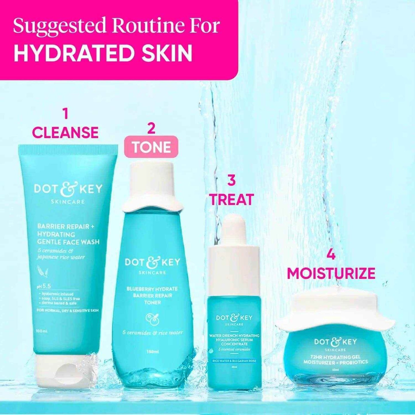 dot & key rice water hydrating toner – 150ml | alcohol-free, quick-absorbing & non-sticky | with hyaluronic acid | for hydrated, pore-refined skin - gehnasale