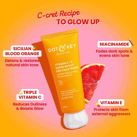 Dot & Key Vitamin C + E Super Bright Gel Face Wash – 100ml | Triple Vitamin C for Glowing Skin | Gentle Cleanser for All Skin Types | Unisex