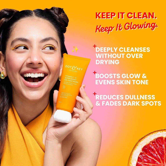 Dot & Key Vitamin C + E Super Bright Gel Face Wash – 100ml | Triple Vitamin C for Glowing Skin | Gentle Cleanser for All Skin Types | Unisex