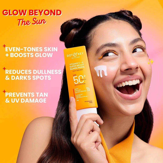 Dot & Key Vitamin C + E Super Bright Sunscreen SPF 50 – 80g | Lightweight, No White Cast | Broad Spectrum + Blue Light Protection | Glowing, Even-Toned Skin