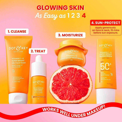 Dot & Key Vitamin C + E Super Bright Sunscreen SPF 50 – 80g | Lightweight, No White Cast | Broad Spectrum + Blue Light Protection | Glowing, Even-Toned Skin