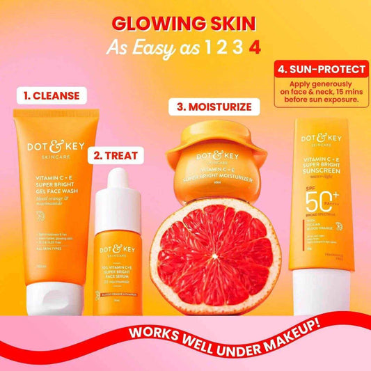 Dot & Key Vitamin C + E Super Bright Sunscreen SPF 50 – 80g | Lightweight, No White Cast | Broad Spectrum + Blue Light Protection | Glowing, Even-Toned Skin