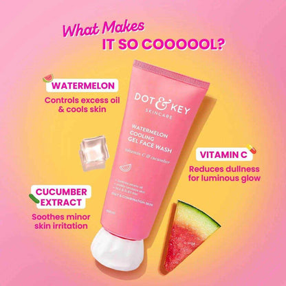 Dot & Key Watermelon Cooling Gel Face Wash – 100ml | Vitamin C & Cucumber | Oil-Free Cleanser for Oily & Combination Skin | Removes Dirt, Brightens Skin