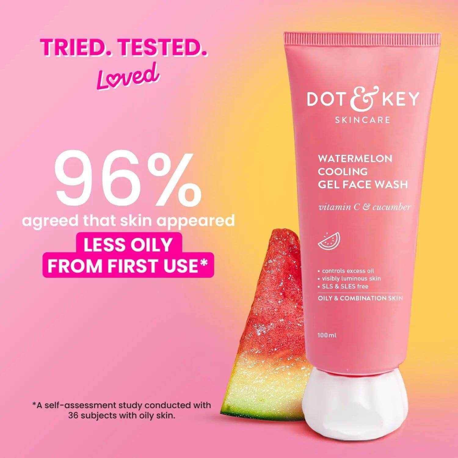 Dot & Key Watermelon Cooling Gel Face Wash – 100ml | Vitamin C & Cucumber | Oil-Free Cleanser for Oily & Combination Skin | Removes Dirt, Brightens Skin