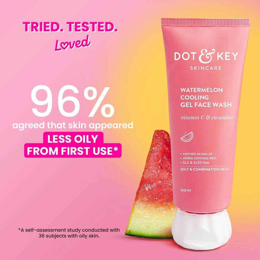 Dot & Key Watermelon Cooling Gel Face Wash – 100ml | Vitamin C & Cucumber | Oil-Free Cleanser for Oily & Combination Skin | Removes Dirt, Brightens Skin