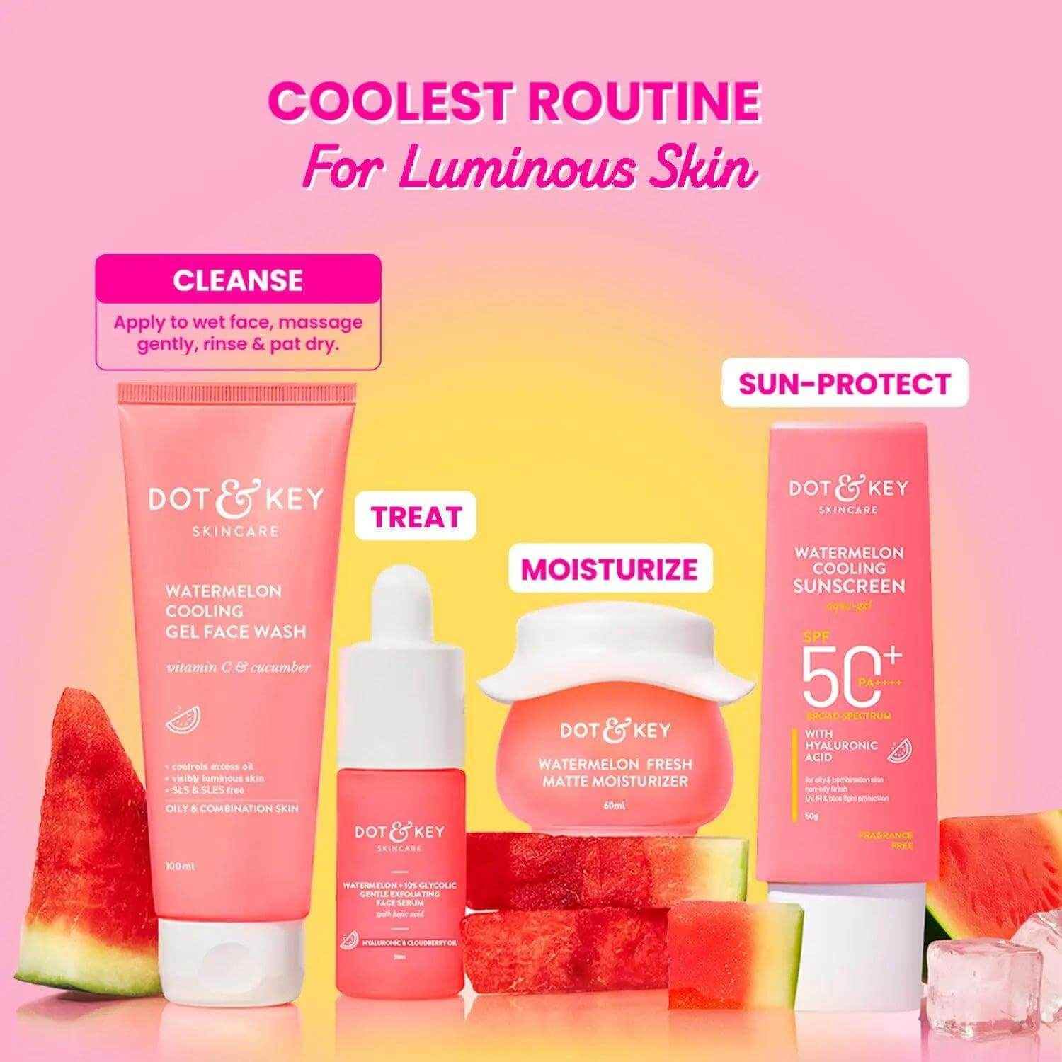 Dot & Key Watermelon Cooling Gel Face Wash – 100ml | Vitamin C & Cucumber | Oil-Free Cleanser for Oily & Combination Skin | Removes Dirt, Brightens Skin