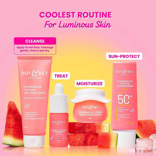 Dot & Key Watermelon Cooling Gel Face Wash – 100ml | Vitamin C & Cucumber | Oil-Free Cleanser for Oily & Combination Skin | Removes Dirt, Brightens Skin
