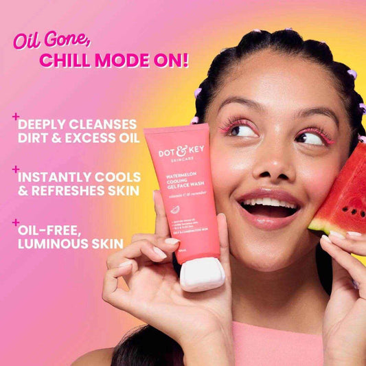 Dot & Key Watermelon Cooling Gel Face Wash – 100ml | Vitamin C & Cucumber | Oil-Free Cleanser for Oily & Combination Skin | Removes Dirt, Brightens Skin