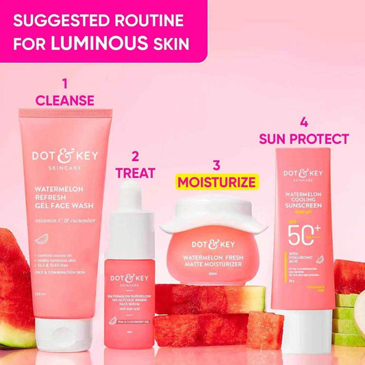 Dot & Key Watermelon Superglow Matte Moisturizer – 60ml | Oil-Free Gel for Oily Skin | Hydrates, Plumps & Controls Excess Oil | With Glycolic Acid