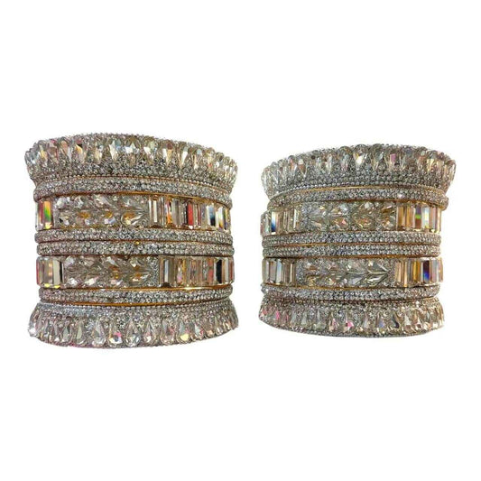 Elegant Crystal Bridal Bangles Set - Premium White - Gehnasale