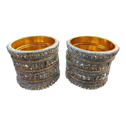 Elegant Crystal Bridal Bangles Set - Premium White - Gehnasale