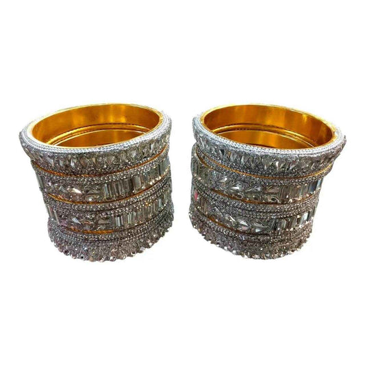 Elegant Crystal Bridal Bangles Set - Premium White - Gehnasale