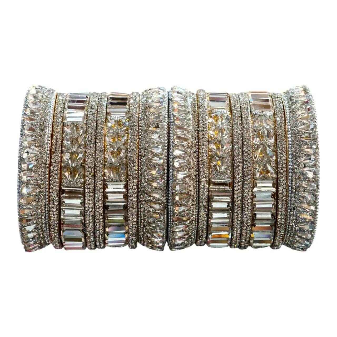 elegant crystal bridal bangles set - premium white - gehnasale