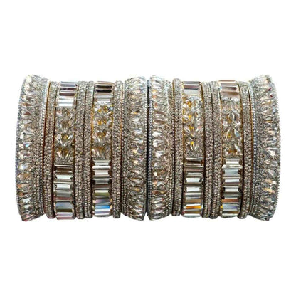 Elegant Crystal Bridal Bangles Set - Premium White - Gehnasale