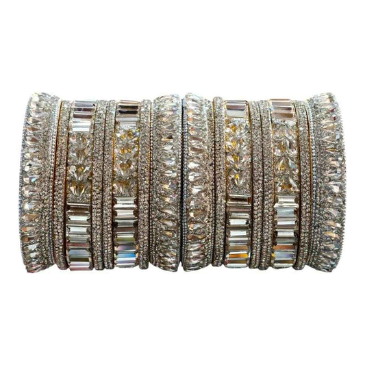 Elegant Crystal Bridal Bangles Set - Premium White - Gehnasale