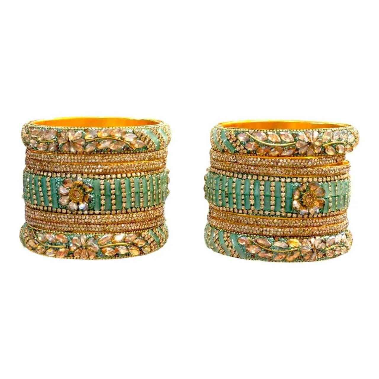 elegant green & gold embellished bangles set – perfect for all occasions - gehnasale