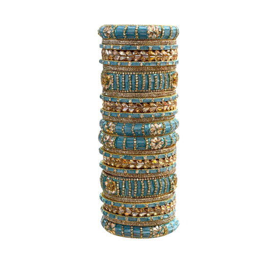 Elegant Turquoise and Gold Designer Bangle Set - Traditional Jewelry - Gehnasale