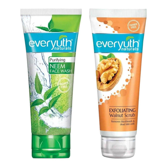 Everyuth Naturals Exfoliating Walnut Scrub (50g) & Neem Face Wash (50g) | Deep Cleansing & Clear Skin