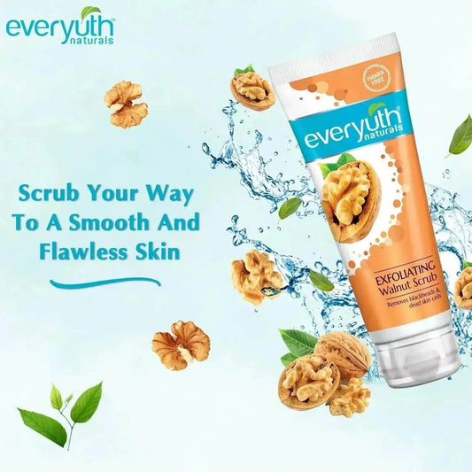 Everyuth Naturals Exfoliating Walnut Scrub (50g) & Neem Face Wash (50g) | Deep Cleansing & Clear Skin