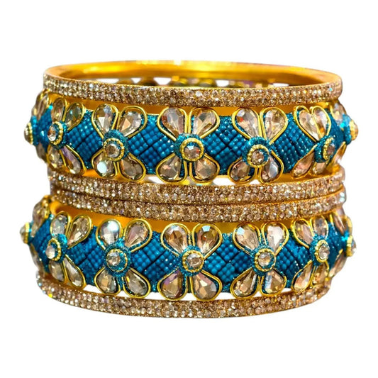 Exquisite Green Designer Bangles with Stonework – Elegant Floral Design for Special Occasions