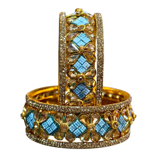Exquisite Green Designer Bangles with Stonework – Elegant Floral Design for Special Occasions