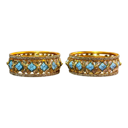 Exquisite Green Designer Bangles with Stonework – Elegant Floral Design for Special Occasions