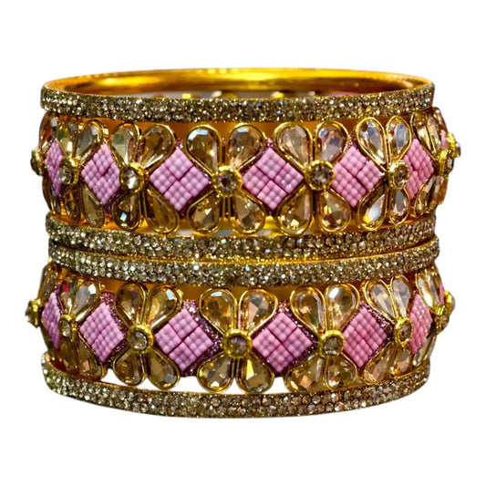 Exquisite Green Designer Bangles with Stonework – Elegant Floral Design for Special Occasions
