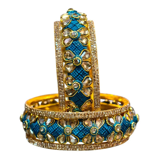 Exquisite Green Designer Bangles with Stonework – Elegant Floral Design for Special Occasions