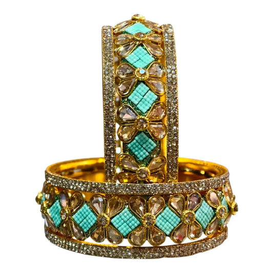Exquisite Green Designer Bangles with Stonework – Elegant Floral Design for Special Occasions