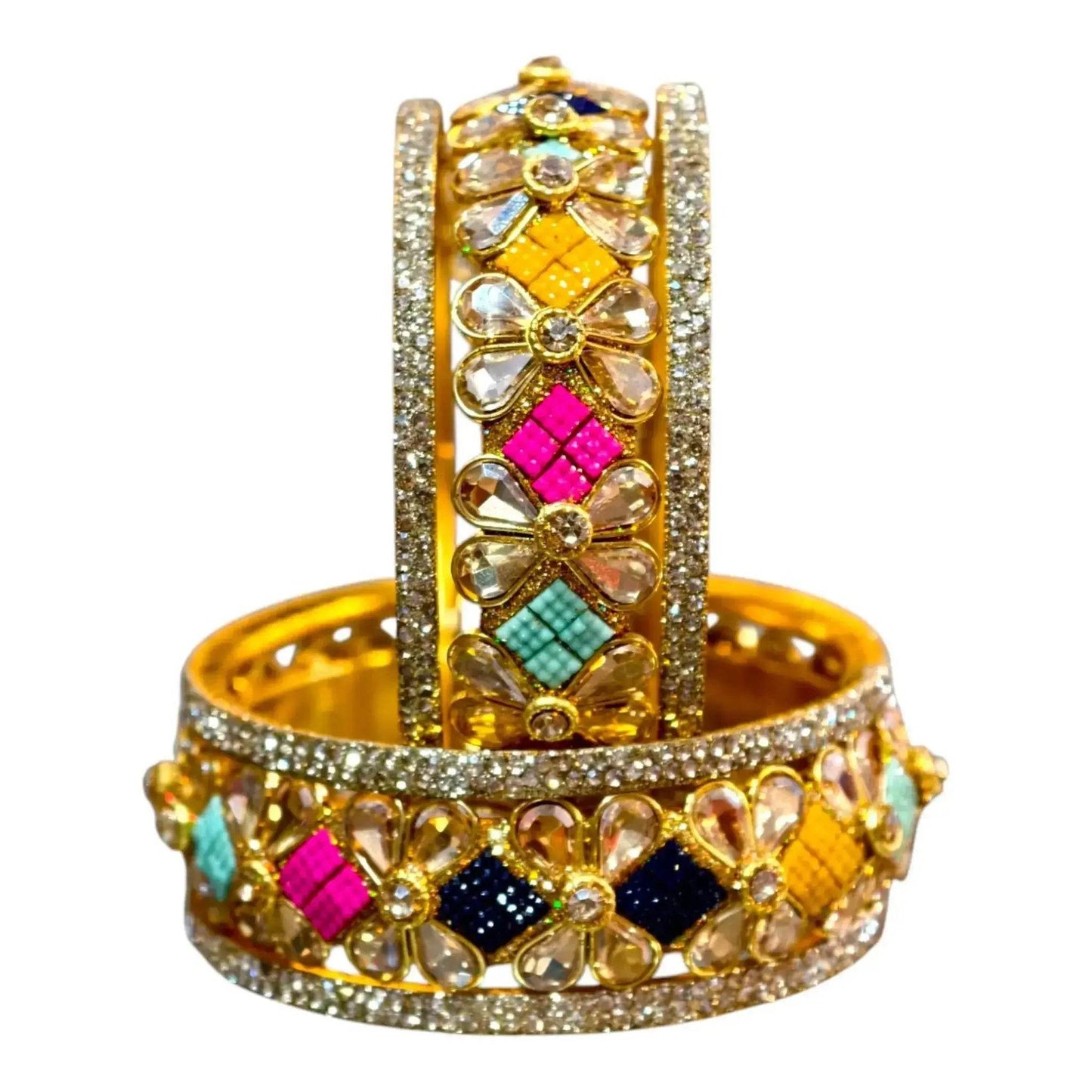 exquisite green designer bangles with stonework – elegant floral design for special occasions