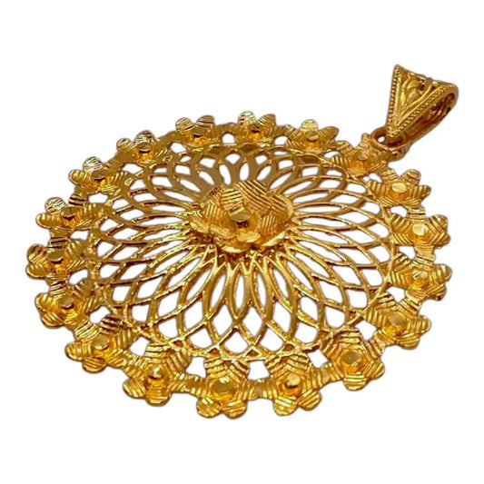 Floral Design Gold Finish Round Pendant for Women