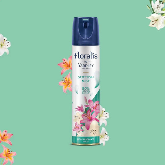 Floralis by Yardley London Air Freshener Spray | Scottish Mist | Long-Lasting Floral Fragrance for Home & Office | 90% Naturally Derived Home Fragrance Spray, 210ml (Pack of 1)