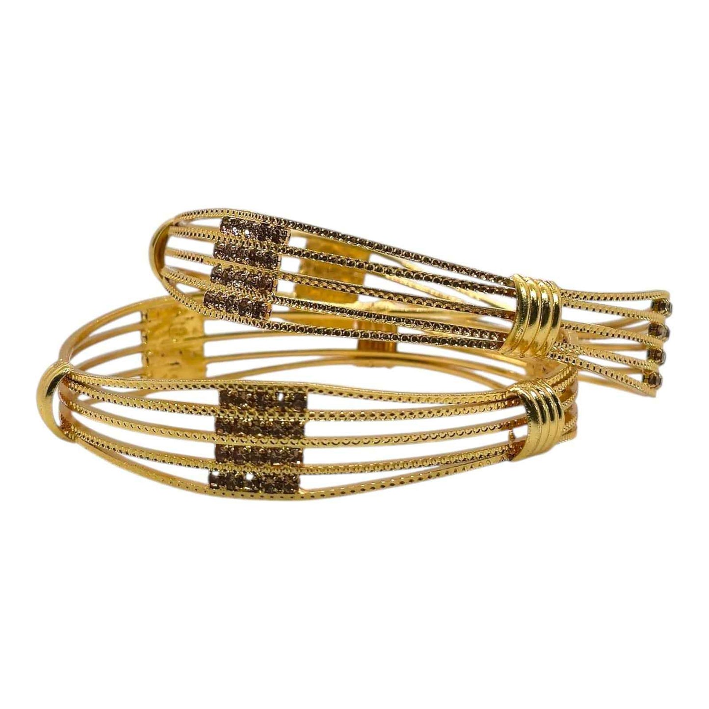 gold-plated multi-line crystal kada bangles set