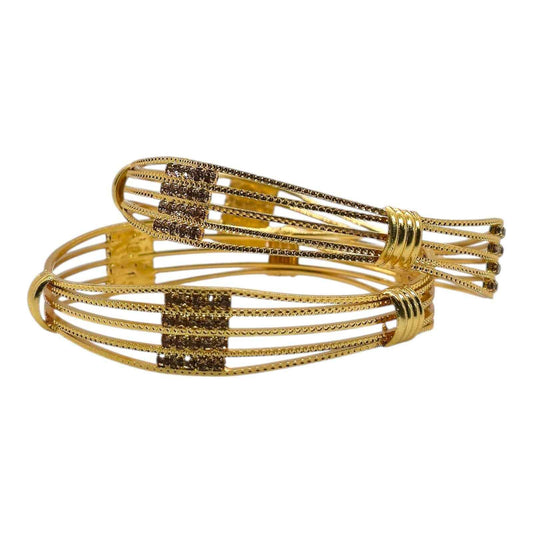Gold-Plated Multi-Line Crystal Kada Bangles Set