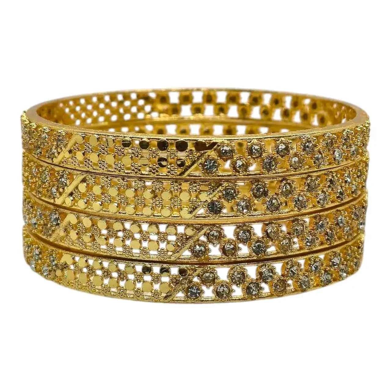 gold-plated white stone studded bangles set