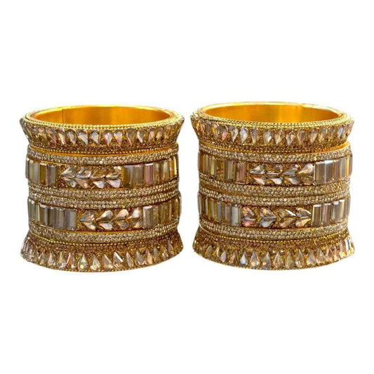 Gold Stone Embellished Bridal Bangles Set – Elegant Design - Gehnasale