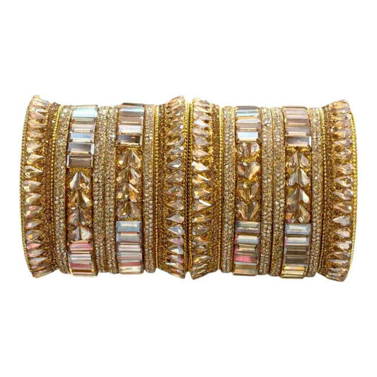 Gold Stone Embellished Bridal Bangles Set – Elegant Design - Gehnasale
