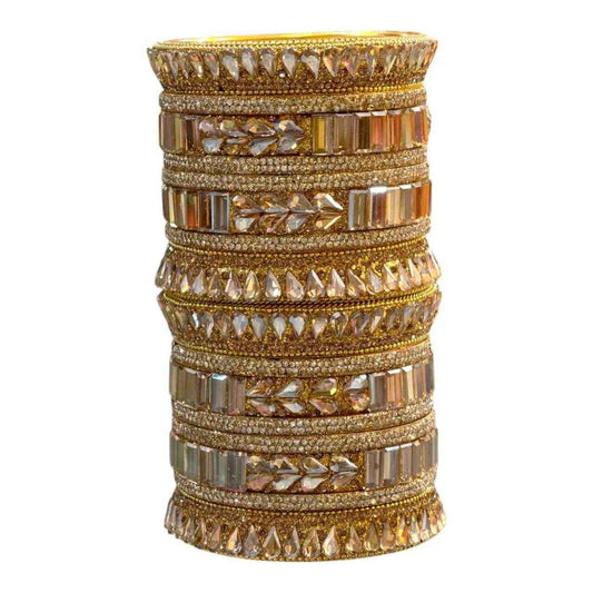 Gold Stone Embellished Bridal Bangles Set – Elegant Design - Gehnasale