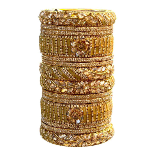 Gold Stone Embellished Bridal Bangles Set – Elegant Design - Gehnasale