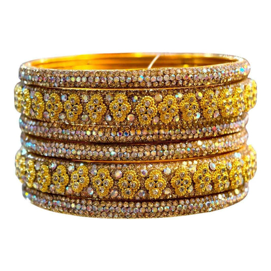 Golden Floral Stone Bangles Set – Sparkling Elegance